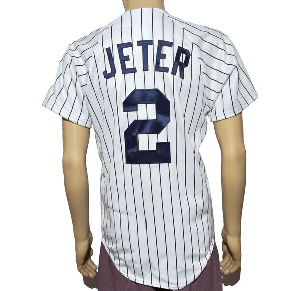 Vintage Derek Jeter #2 Majestic Jersey - Yankees Home Pin Stripes Sewn Size S - Picture 3 of 12